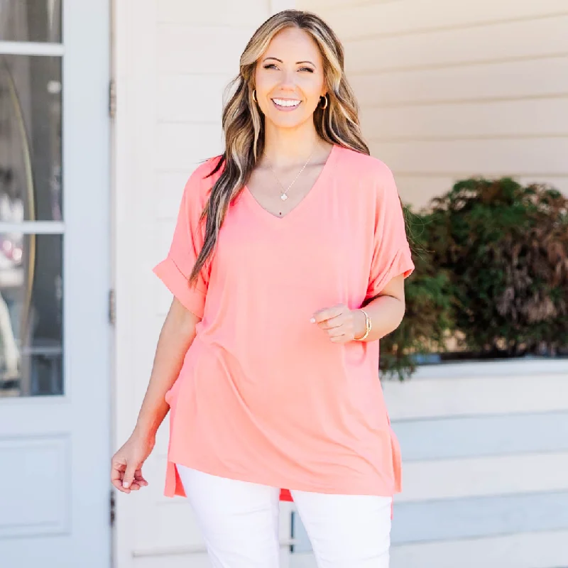 Amazing Prices You Can’t Resist!Comfy Travels Top, Neon Coral Pink