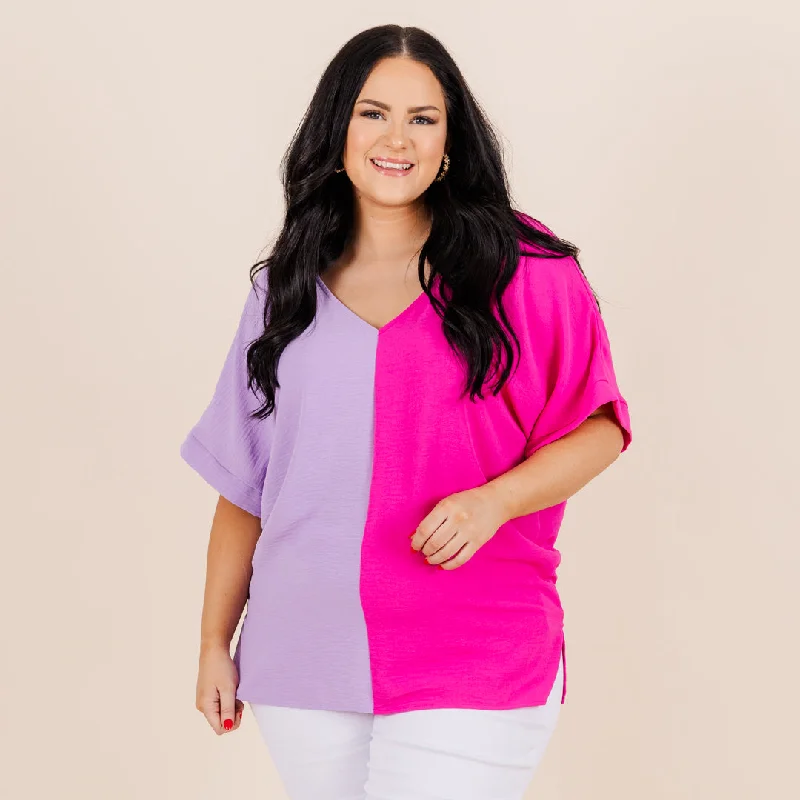 Time to Snag a Bargain!Double Dose of Color Top, Lilac/Hot Pink