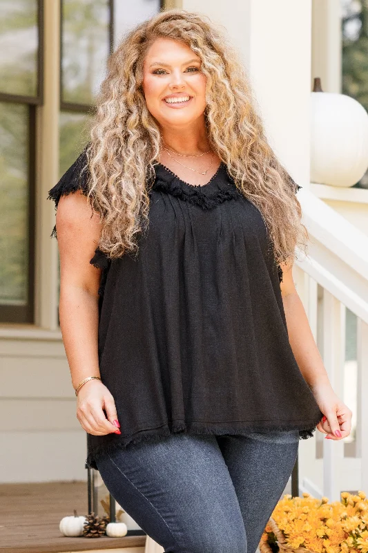 Your Exclusive Offer Awaits!Dreaming Of A Fringe Moment Top, Black