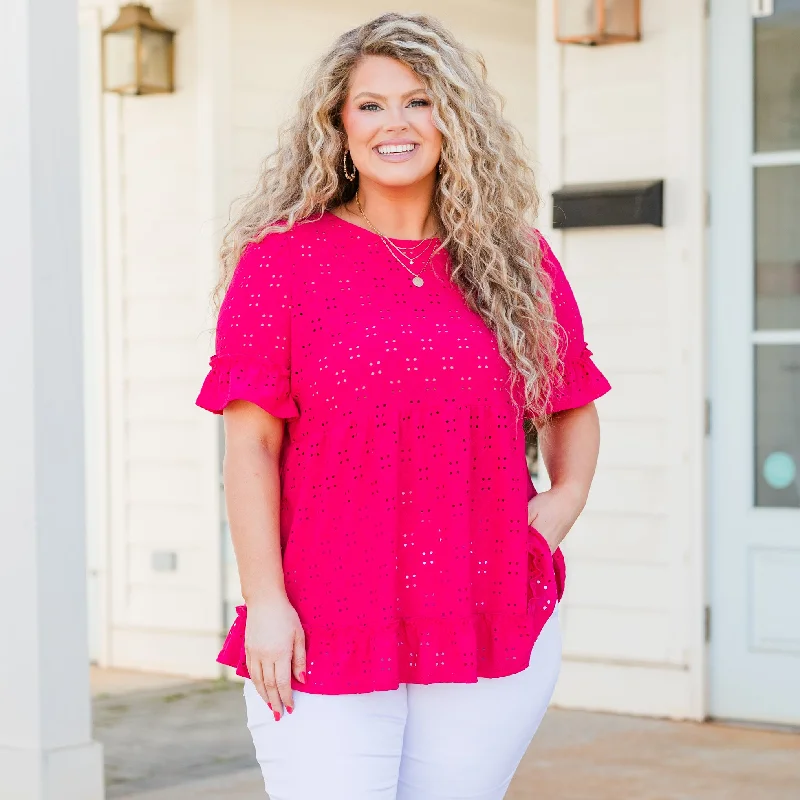 Limited Time Offer!I Like You Best Top, Fuchsia