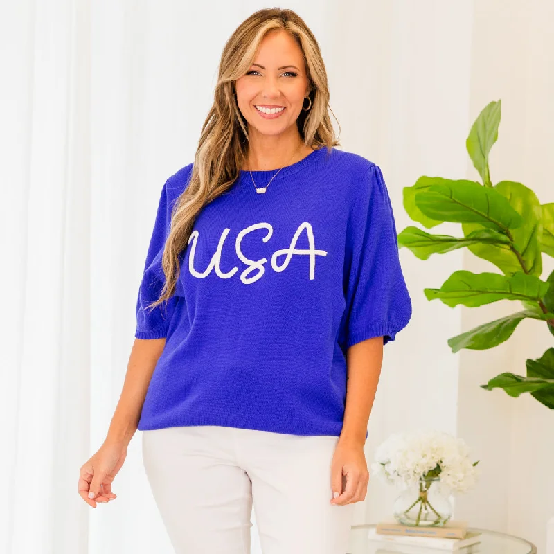More Discounts, More Joy!Pledging My Allegiance Top, Blue