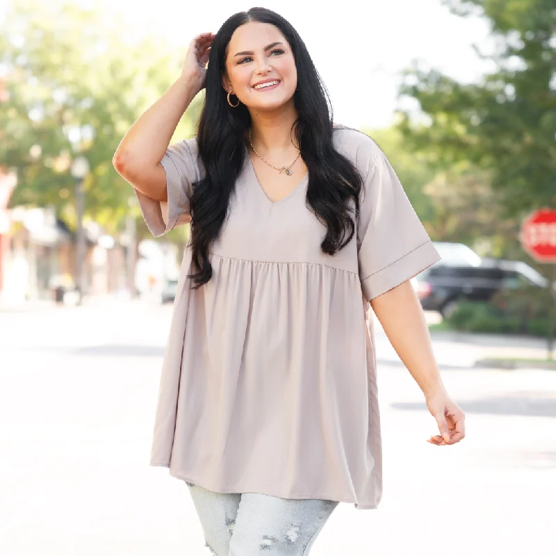 Special Offer – Act Fast!Primrose Babydoll Top, Ash Mocha