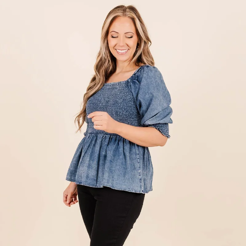 Unlock Huge Savings Now!Puff Sleeved Baby Top, Denim