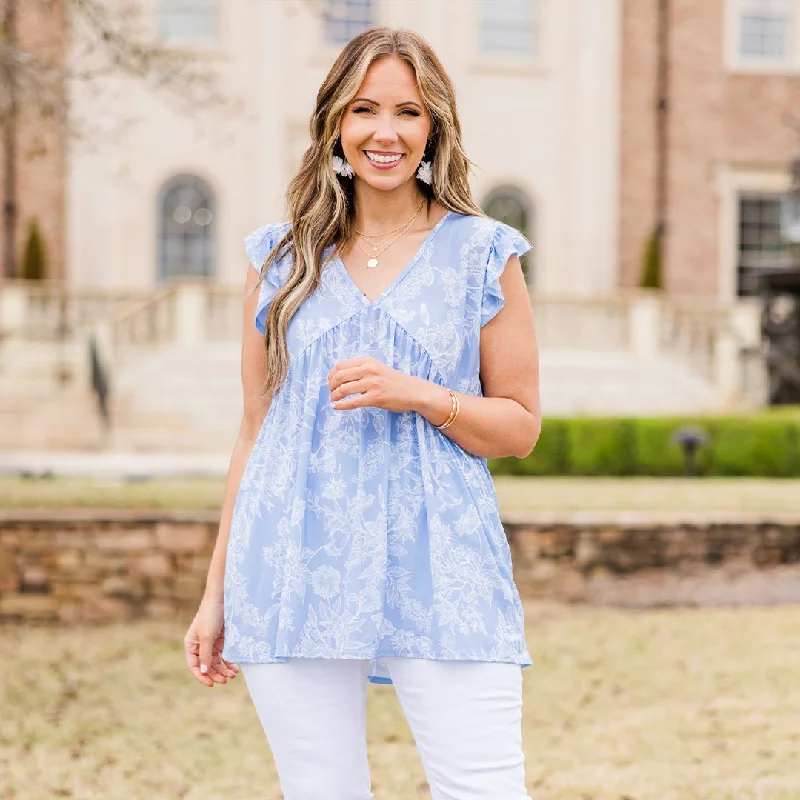 Every Deal is a Steal!What A Time Babydoll Top, Light Blue