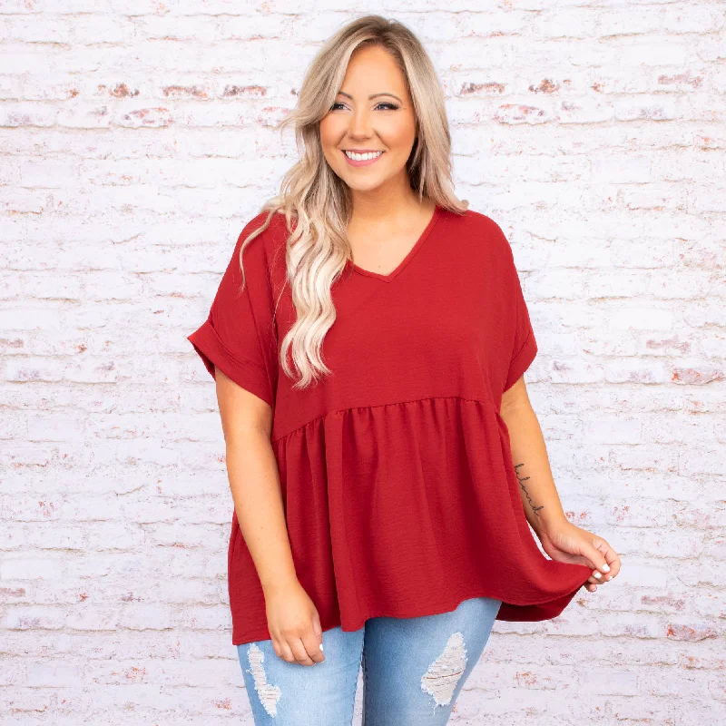 Biggest Sale of the Season!Wide Eyed Gaze Top, Dark Rust