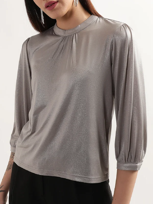 Hot Deals You Can’t Resist!Centre Stage Women Grey Solid Round Neck Top