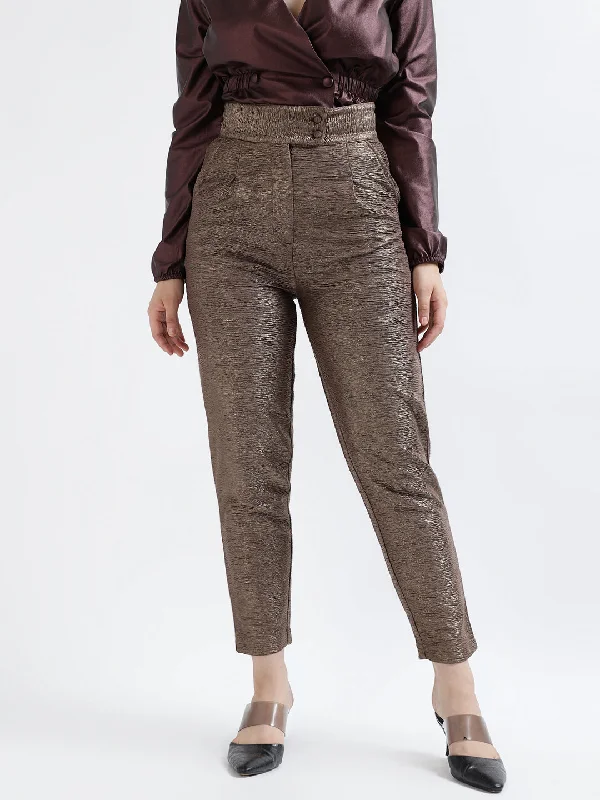 Your Best Deals Are Here!Centre Stage Women Copper Solid Slim Fit Trouser