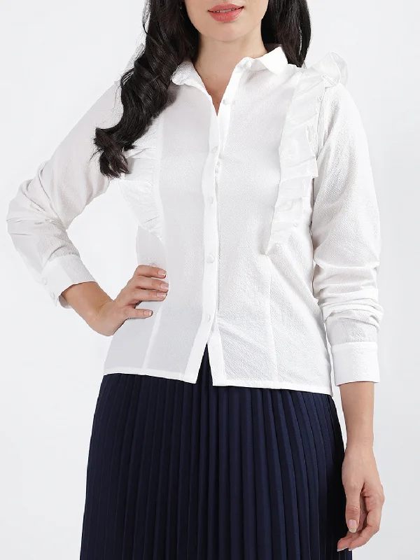 Limited Stock Available!Centre Stage Women Solid Collar Full Sleeves Top
