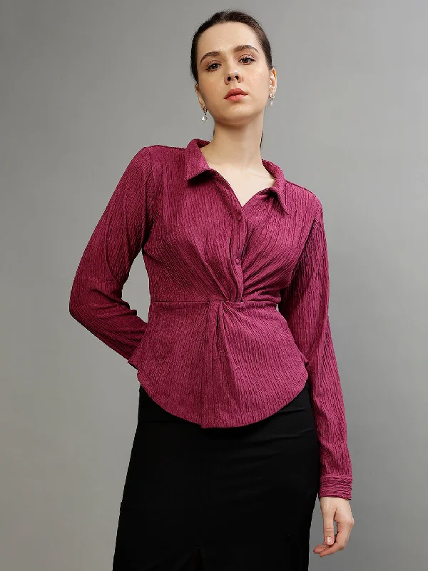 Your Favorite Items on Sale Now!Centre Stage Women Solid Collar Full Sleeves Top