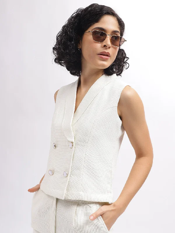 Best Deals Just for You!Centre Stage Women Off White Solid V-Neck Sleeveless Top