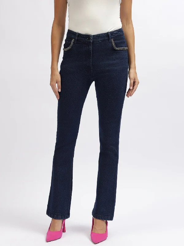 Get More for Less!Centre Stage Women Blue Embellished Boot Cut Jeans