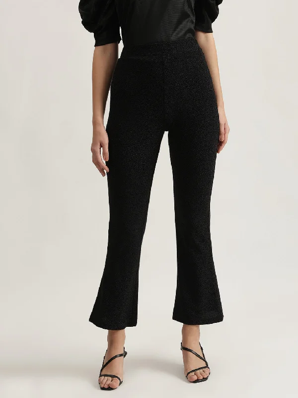 Exclusive Deals Just for You!Centre Stage Women Black Solid Regular Fit Flat-Front Trouser