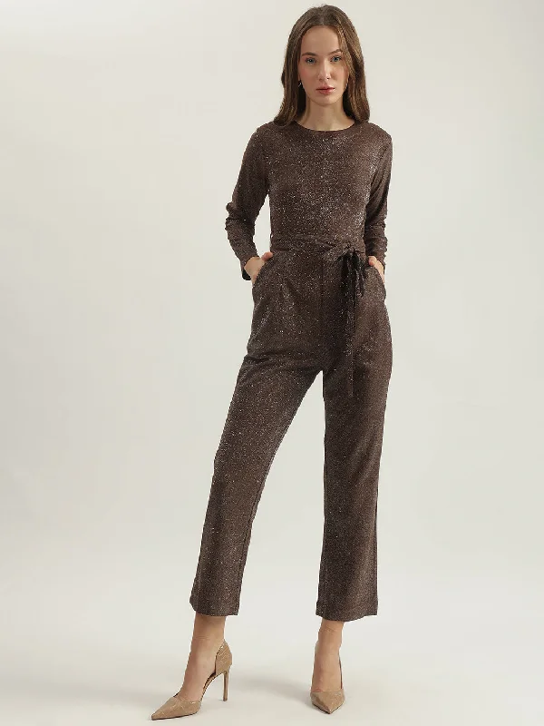 Your Chance to Save is Now!Centrestage Women Brown Printed Round Neck Full Sleeves Jumpsuit