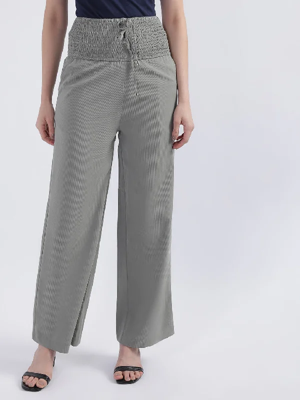 Hurry! While Supplies Last!Centre Stage Women Sage Green Self-Design Flared Trouser