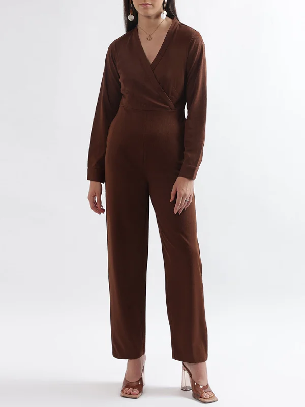 Score Big Savings Today!Centre Stage Women Brown Solid V Neck Jumpsuit