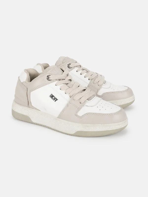 Your Chance to Save is Now!Dkny Women White Color-Blocked Round Toe Mid-Top Lace-Up Sneakers