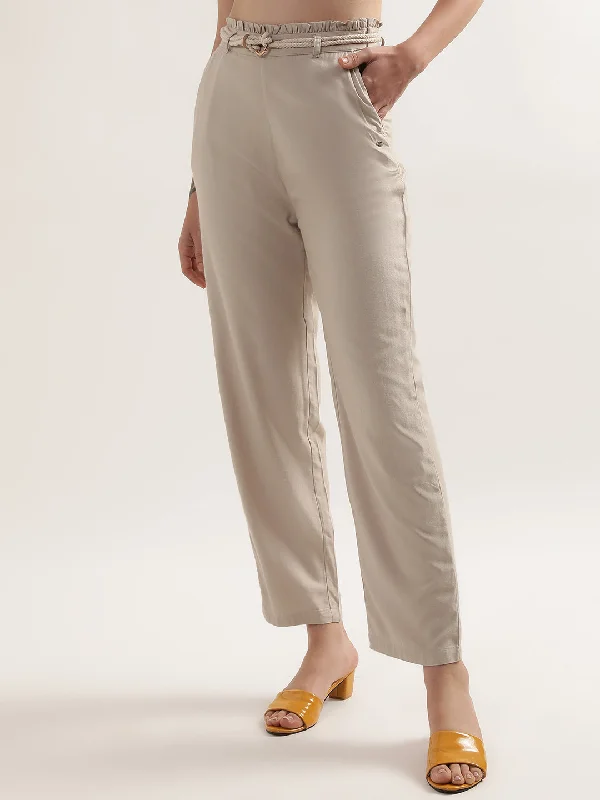 Your Best Deals Are Here!Elle Women Beige Solid Regular Fit Trouser