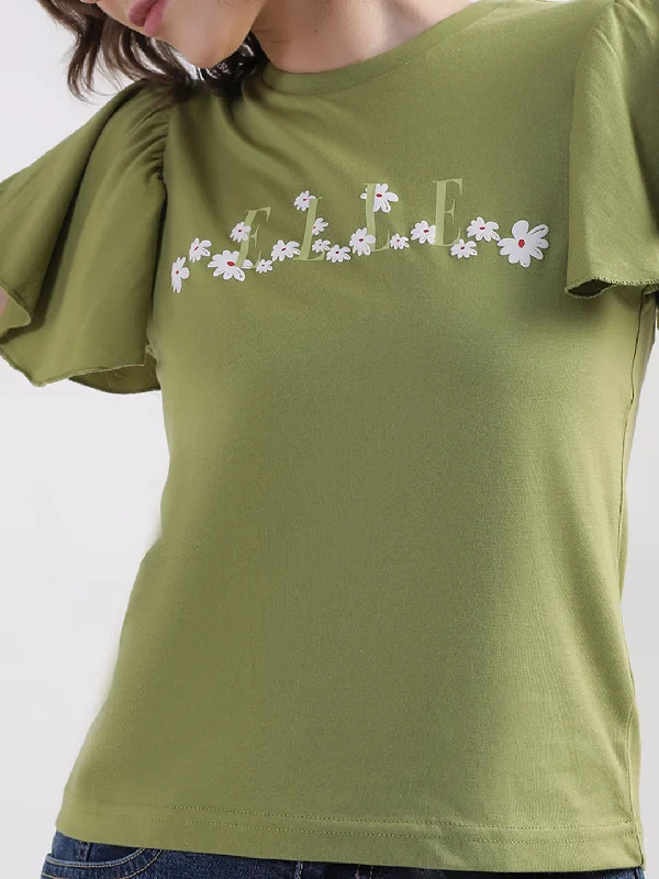 Save More When You Shop More!Elle Women Green Solid Round Neck TShirt