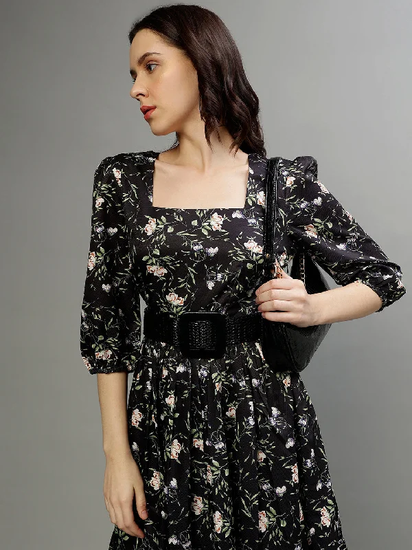 Bigger Savings, Better Shopping!Elle Women Printed Square neck 3/4th Sleeves Dress