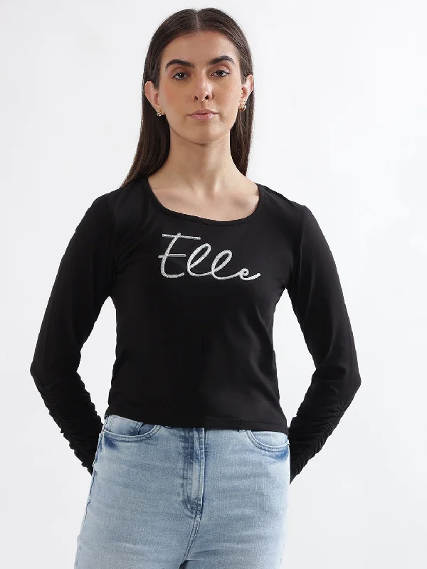 Snag the Best Prices Now!Elle Women Black Solid Round Neck Full Sleeves Top