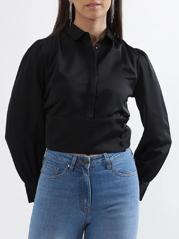 Flash Sale – Act Fast!Elle Women Black Solid Collar Top