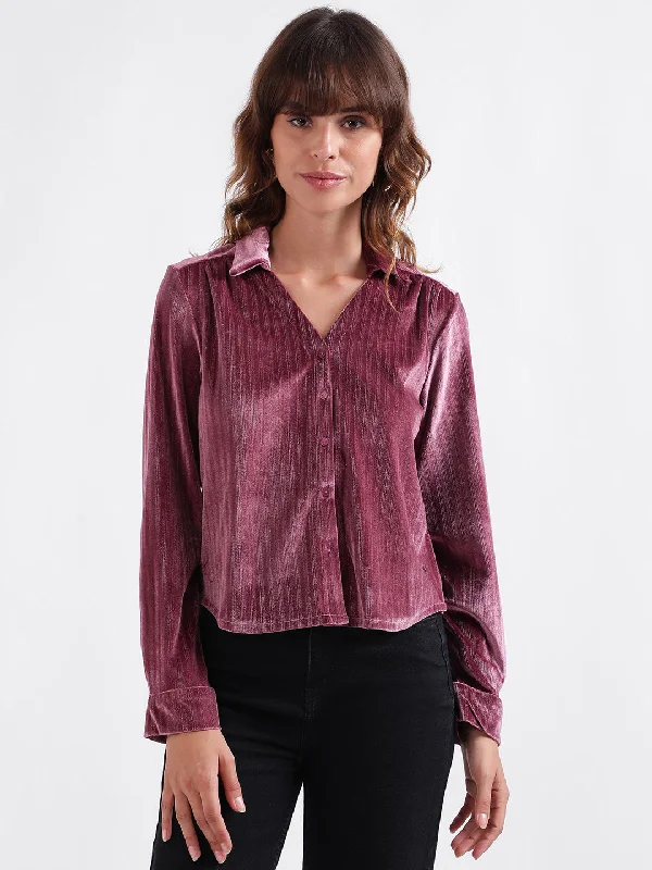 Shop Early, Save Big!Elle Women Pink Solid Spread Collar Full Sleeves Top
