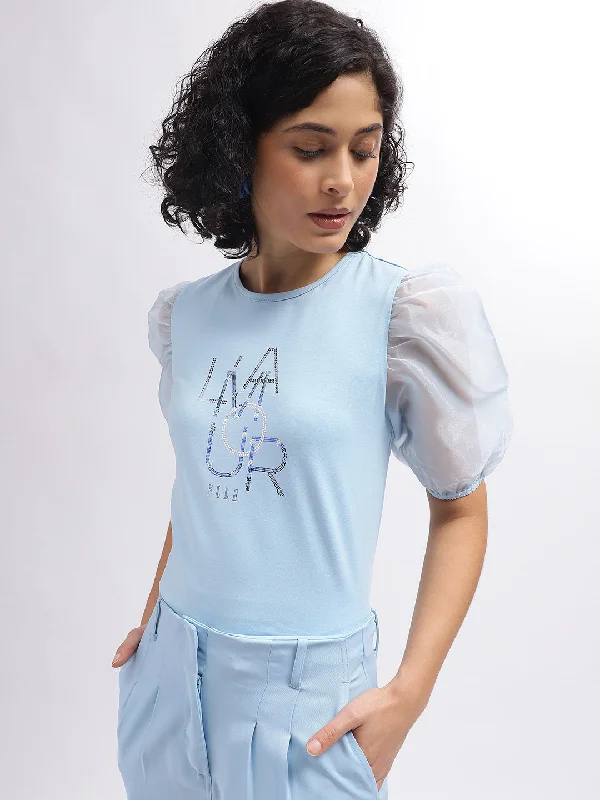 Buy One, Get One Free!Elle Women Blue Printed Round Neck Short Sleeves Top