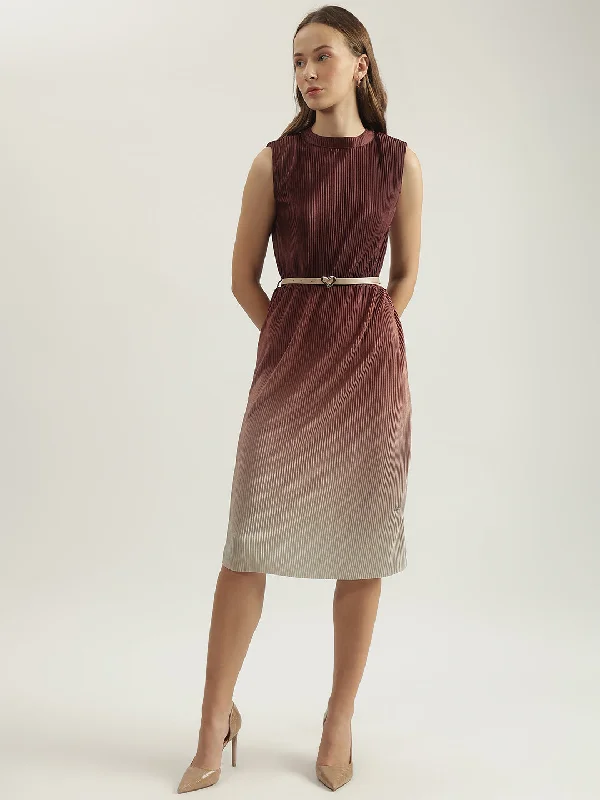 Instant Savings Await!Elle Women Brown Dyed Round Neck Sleeveless Shift Dress