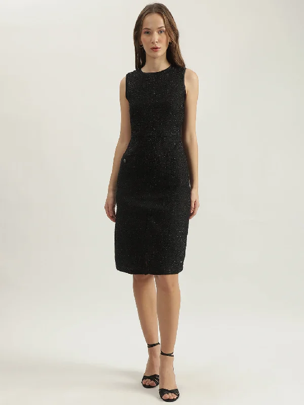 Limited Deals, Unlimited Savings!Elle Women Black Textured Round Neck Sleeveless Sheath Dress