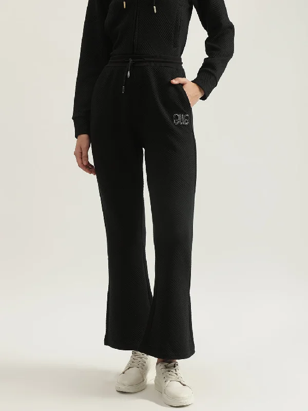 Best Deals Just for You!Elle Women Black Solid Regular Fit High-Rise Flat Front Trouser