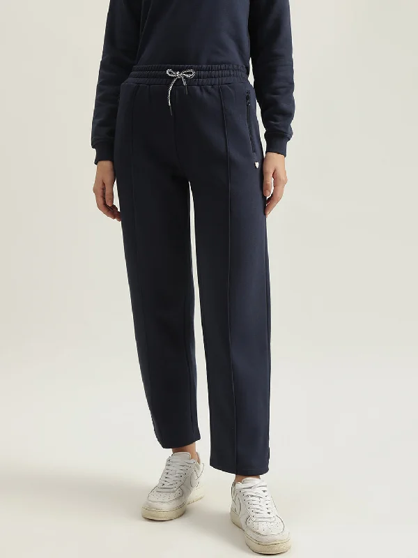 Must-Have Deals Inside!Elle Women Navy Solid Straight Fit Mid-Rise Track Pant