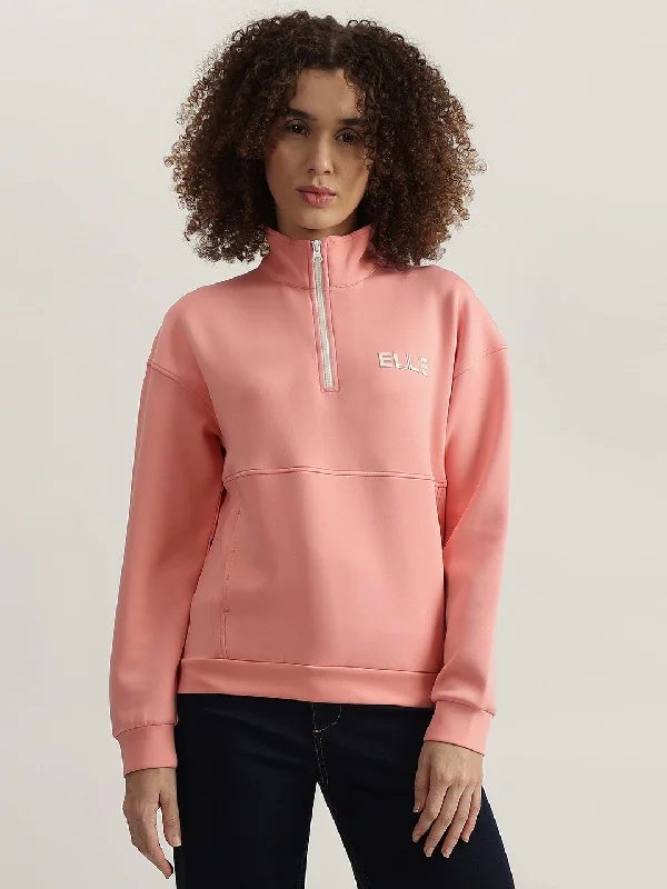 Shop Smart, Save Big!Elle Women Pink Solid High Neck Full Sleeves Sweatshirt