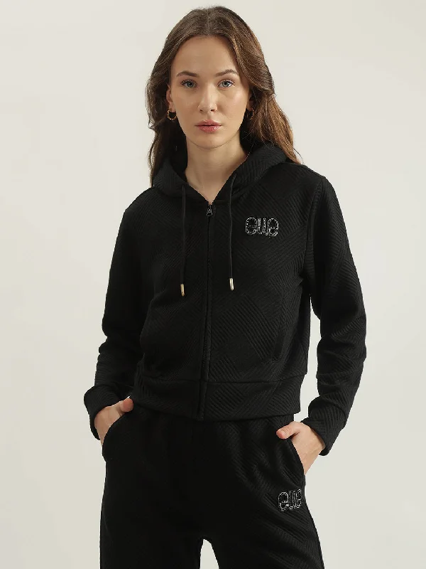 Act Fast – Limited Time Savings!Elle Women Black Solid Hooded Full Sleeves Sweatshirt
