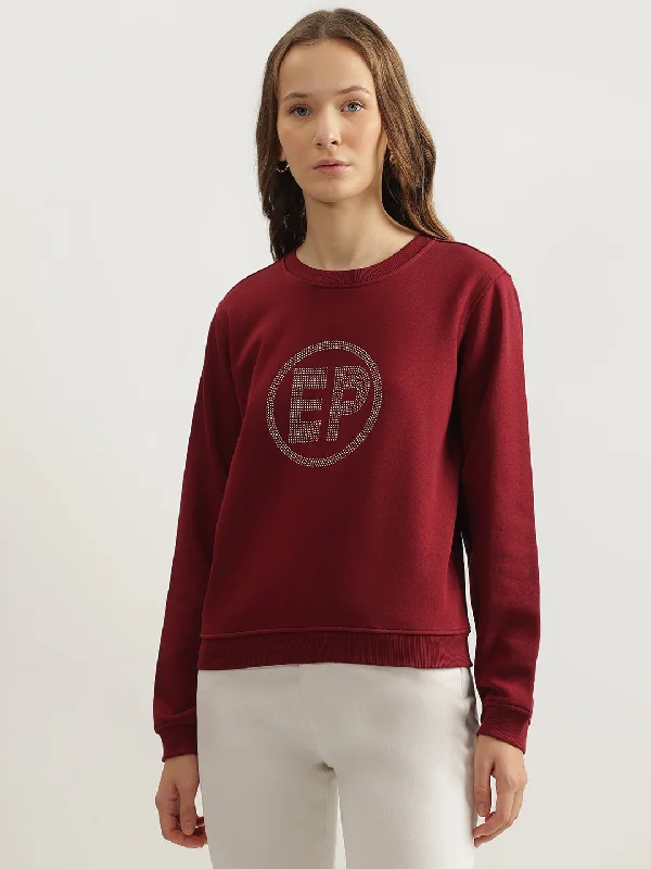Incredible Savings Inside!Elle Women Maroon Solid Round Neck Full Sleeves Pullover Style Sweatshirt