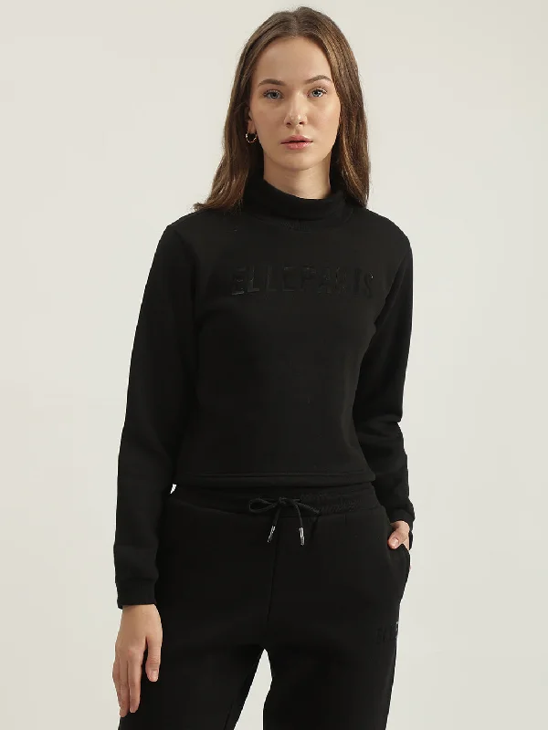 Instant Savings Await!Elle Women Black Solid Turtle Neck Full Sleeves Pullover Style Sweatshirt