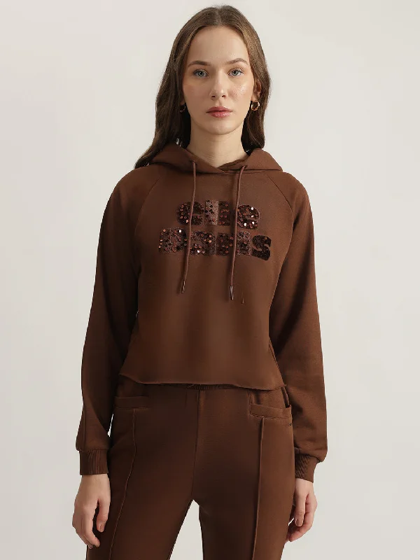 Find the Best Deals Here!Elle Women Brown Embellished Hooded Full Sleeves Sweatshirt