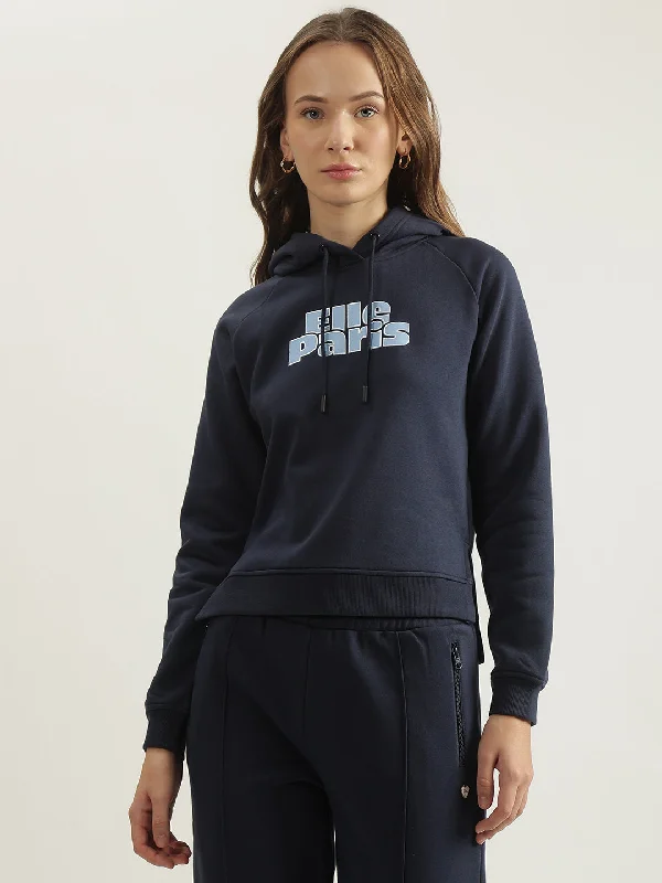 Seasonal Sale – Shop Now!Elle Women Navy Blue Solid Hooded Full Sleeves Sweatshirt