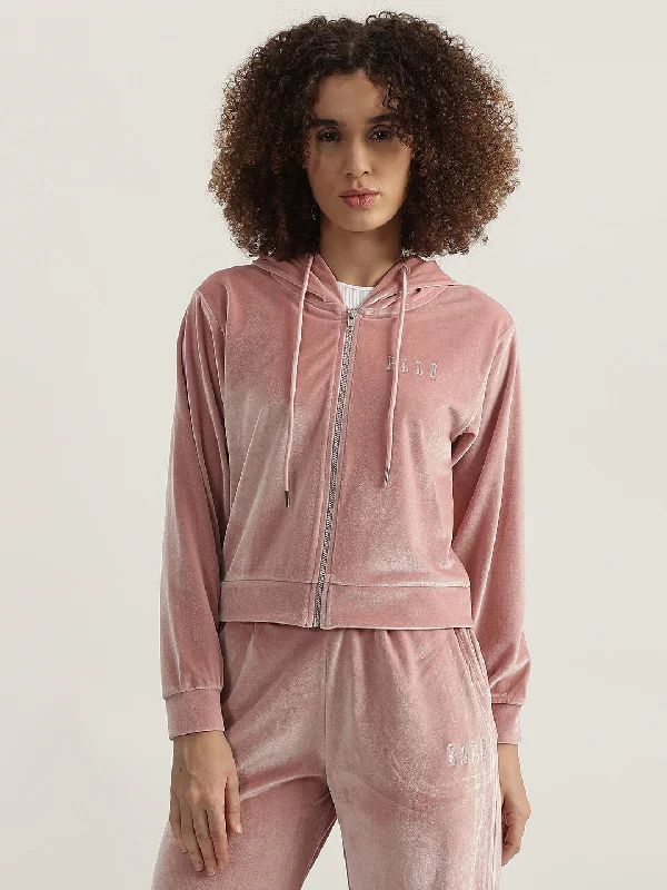Savings You Can’t Ignore!Elle Women Pink Solid Hooded Full Sleeves Zip Through Sweatshirt