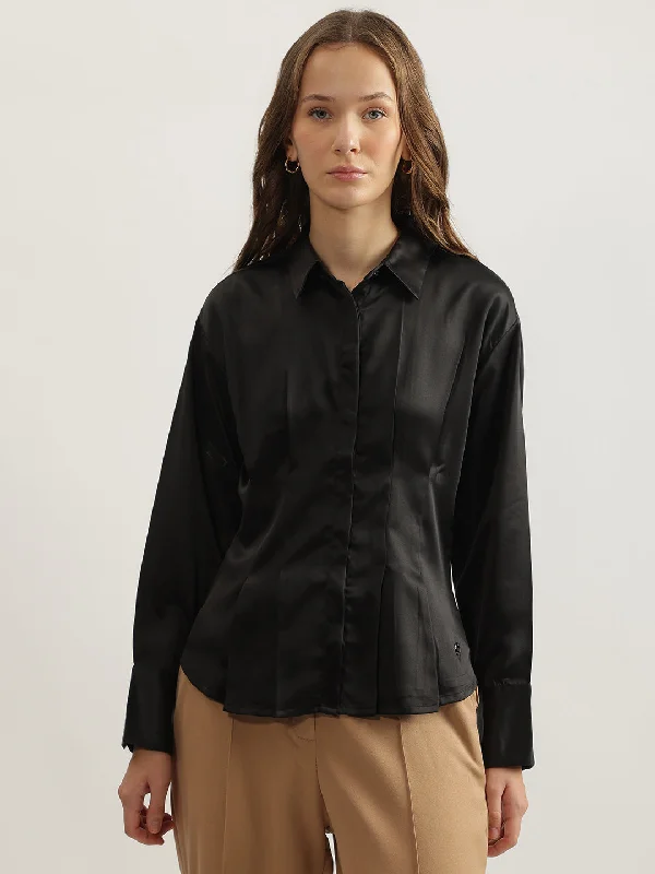 Sale Alert – Get Ready to Shop!Elle Women Black Solid Spread Collar Full Sleeves Top