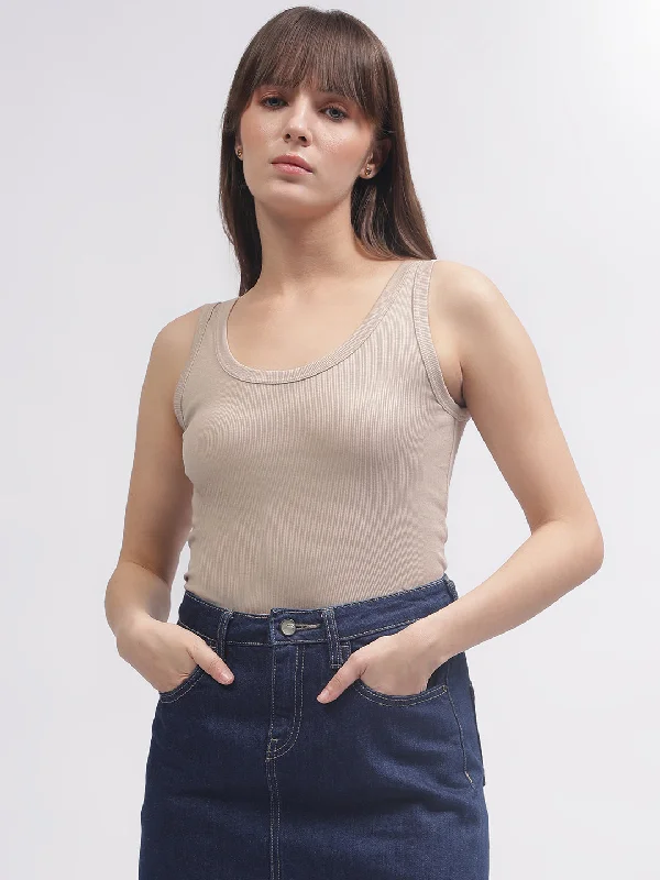Only a Few Left – Order Now!Gant Women Brown Solid Scoop Neck Sleeveless Top