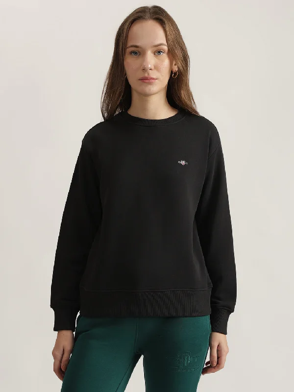 The Best Deals Won’t Wait!Gant Women Black Solid Round Neck Full Sleeves Sweatshirt