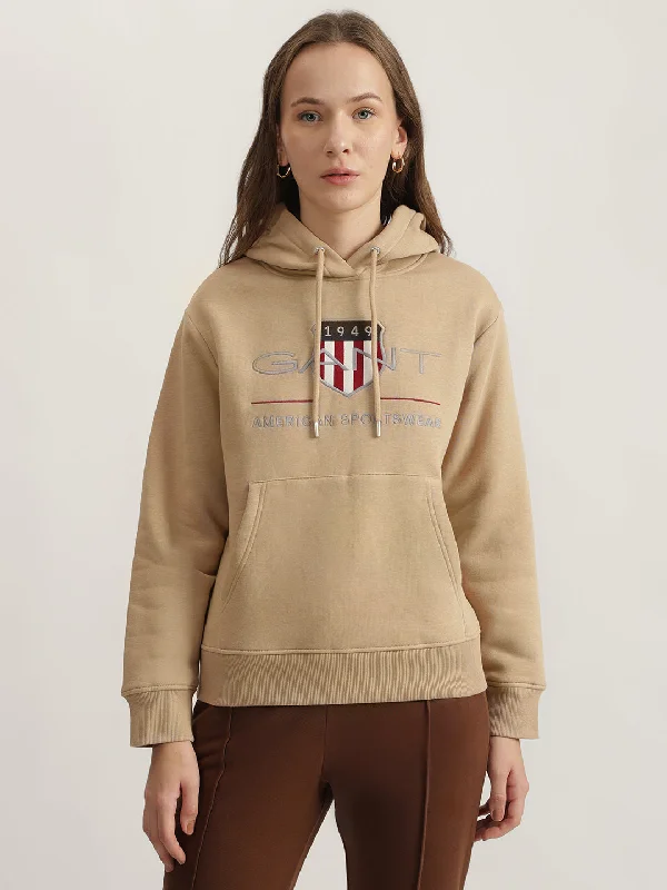 Bigger Savings, Better Shopping!Gant Women Beige Embroidered Hooded Full Sleeves Sweatshirt