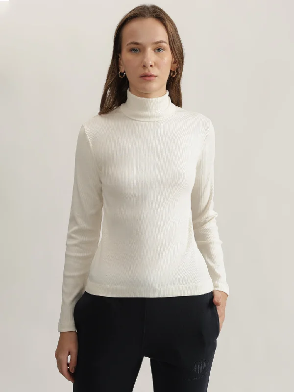 Price Drops You’ll Love!Gant Women White Solid Turtle Neck Full Sleeves Top
