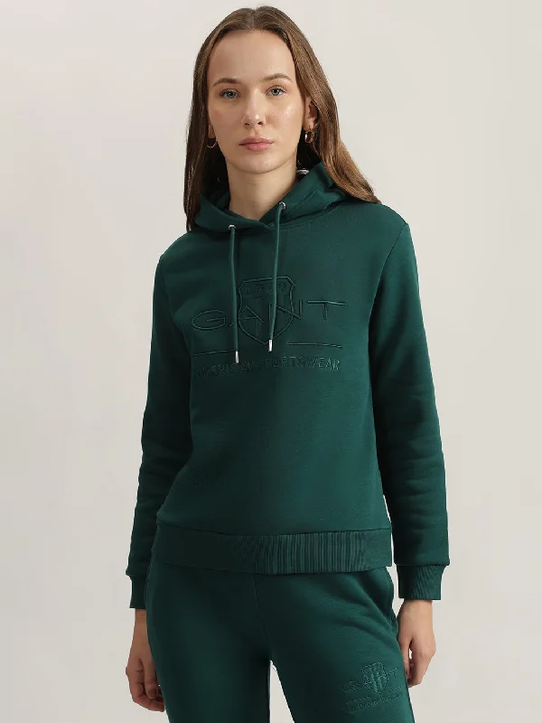 Hottest Discounts of the Year!Gant Women Green Embroidered Hooded Full Sleeves Sweatshirt