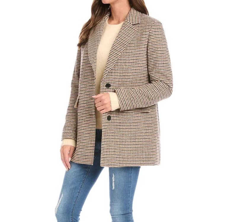 Get It Before It’s Gone!Houndstooth Blazer In Brown,black,cream