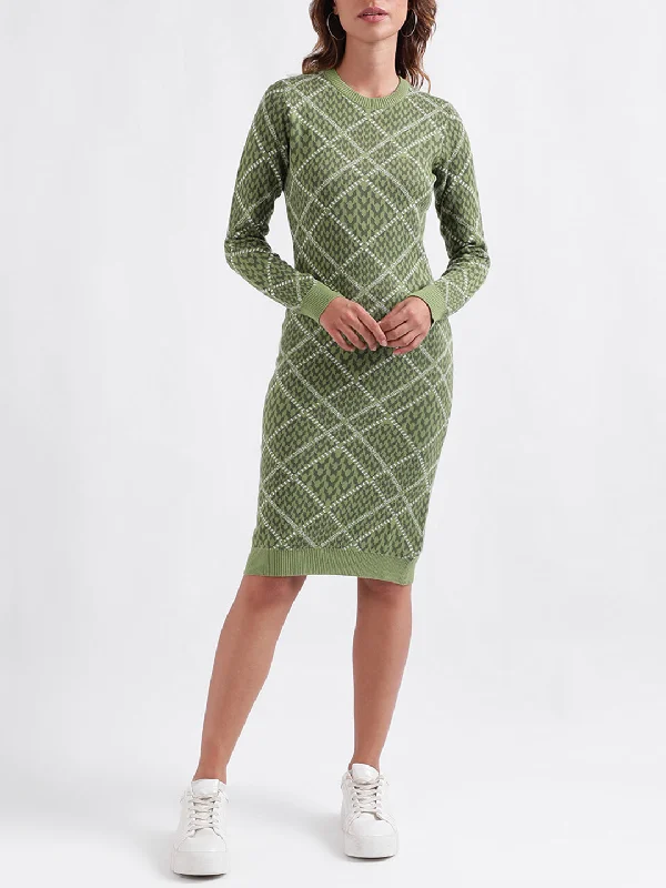 Exclusive Offers You’ll Love!Iconic Women Woven Design Full Sleeves Round Neck Dress