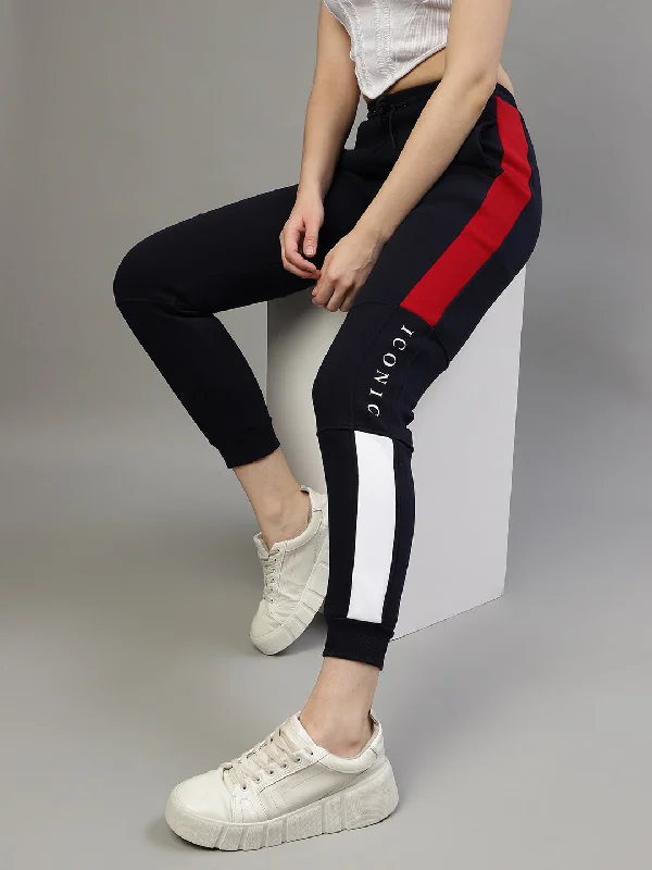Unlock Huge Savings Now!Iconic Women Navy Colorblocked Regular Fit Joggers Trackpants