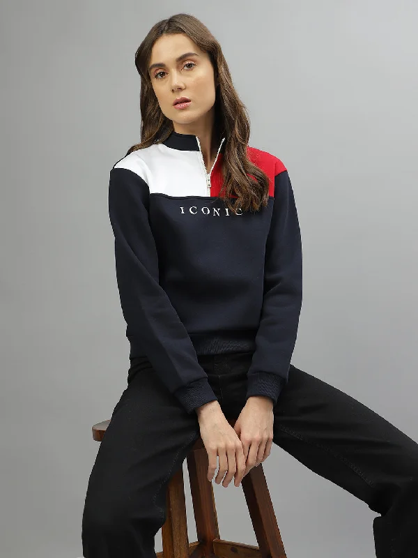 Don’t Wait – Deals Won’t Last!Iconic Women Multicolor Colorblocked Stand Collar Full Sleeves Sweatshirt