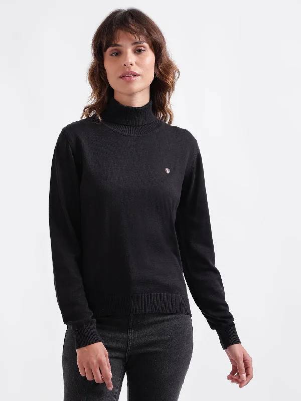 Special Discounts Inside!Iconic Women Black Solid High Neck Full Sleeves Sweater
