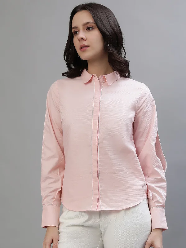 Don't Miss Out!Iconic Women Pink Solid Spread Collar Full Sleeves Shirt